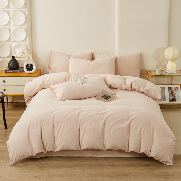 九沐良品 2025新款全棉色织水洗棉四件套 细条纹-豆沙