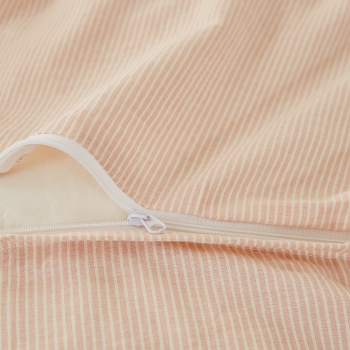 91家纺网 家纺一手货源 找家纺 九沐良品 2025新款全棉色织水洗棉四件套 细条纹-豆沙