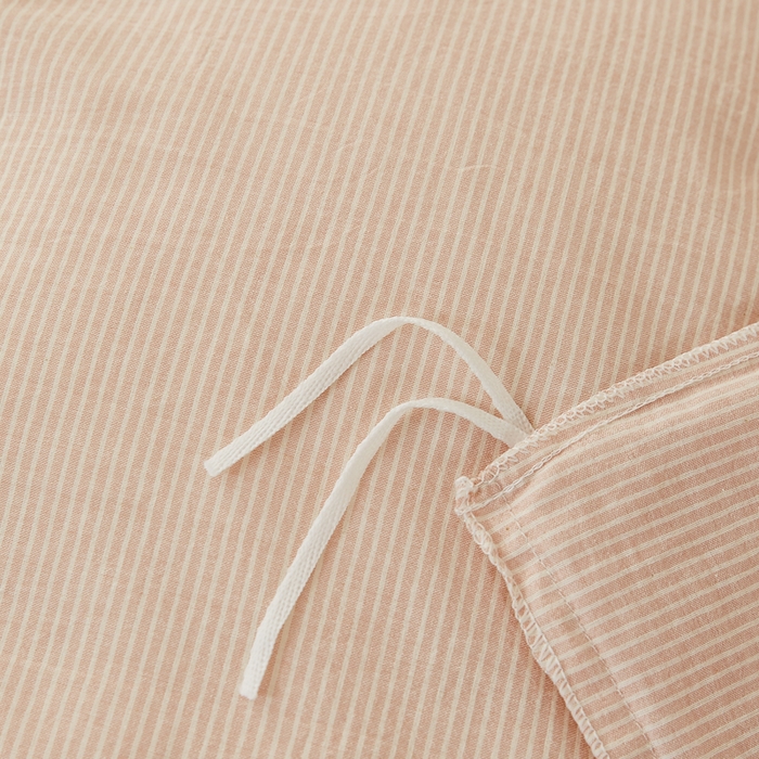 91家纺网 家纺一手货源 找家纺 九沐良品 2025新款全棉色织水洗棉四件套 细条纹-豆沙
