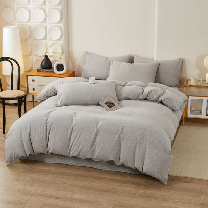 91家纺网 家纺一手货源 找家纺 九沐良品 2025新款全棉色织水洗棉四件套 细条纹-灰