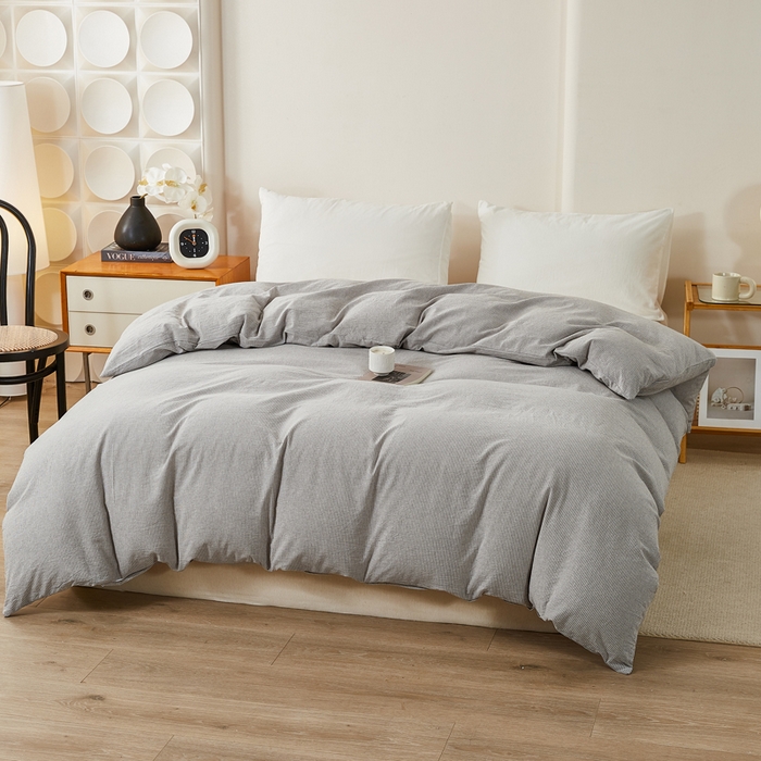 91家纺网 家纺一手货源 找家纺 九沐良品 2025新款全棉色织水洗棉四件套 细条纹-灰