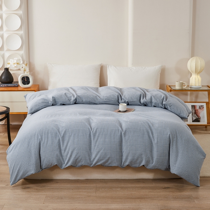 91家纺网 家纺一手货源 找家纺 润肤居 2025新款全棉色织水洗棉系列四件套 巴厘岛-蓝