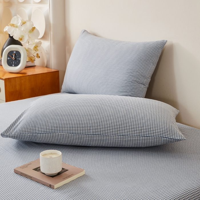 91家纺网 家纺一手货源 找家纺 润肤居 2025新款全棉色织水洗棉系列四件套 巴厘岛-蓝