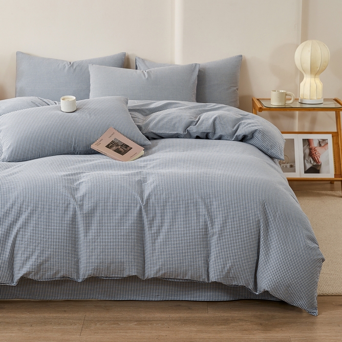 91家纺网 家纺一手货源 找家纺 润肤居 2025新款全棉色织水洗棉系列四件套 巴厘岛-蓝