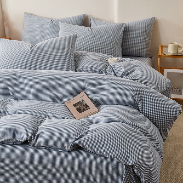 91家纺网 家纺一手货源 找家纺 润肤居 2025新款全棉色织水洗棉系列四件套 巴厘岛-蓝