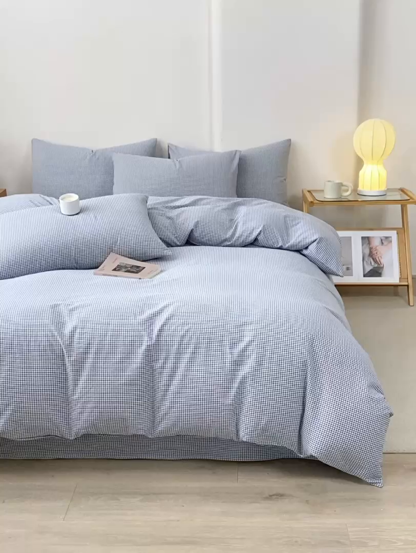 91家纺网 家纺一手货源 找家纺 润肤居 2025新款全棉色织水洗棉系列四件套 巴厘岛-蓝