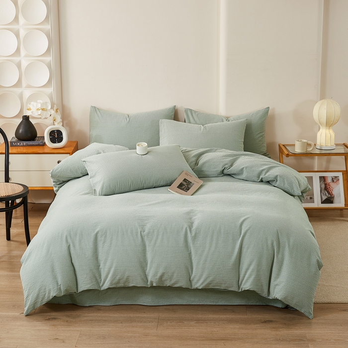 91家纺网 家纺一手货源 找家纺 润肤居 2025新款全棉色织水洗棉系列四件套 巴厘岛-绿