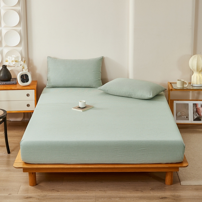 91家纺网 家纺一手货源 找家纺 润肤居 2025新款全棉色织水洗棉系列四件套 巴厘岛-绿