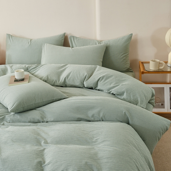 91家纺网 家纺一手货源 找家纺 润肤居 2025新款全棉色织水洗棉系列四件套 巴厘岛-绿