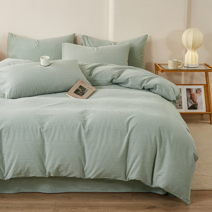 91家纺网 家纺一手货源 找家纺 润肤居 2025新款全棉色织水洗棉系列四件套 巴厘岛-绿