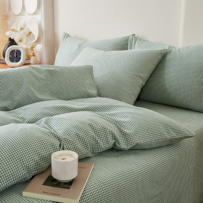 91家纺网 家纺一手货源 找家纺 润肤居 2025新款全棉色织水洗棉系列四件套 巴厘岛-绿