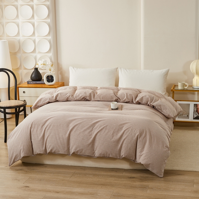 91家纺网 家纺一手货源 找家纺 润肤居 2025新款全棉色织水洗棉系列四件套 巴厘岛-米