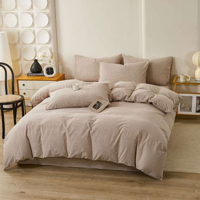 91家纺网 家纺一手货源 找家纺 润肤居 2025新款全棉色织水洗棉系列四件套 巴厘岛-米