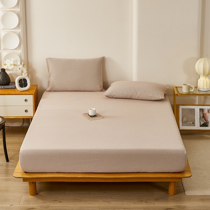 91家纺网 家纺一手货源 找家纺 润肤居 2025新款全棉色织水洗棉系列四件套 巴厘岛-米