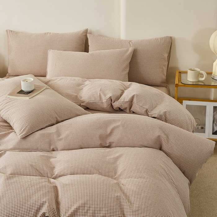 91家纺网 家纺一手货源 找家纺 润肤居 2025新款全棉色织水洗棉系列四件套 巴厘岛-米