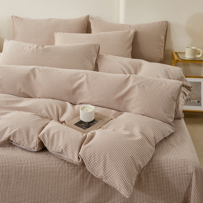 91家纺网 家纺一手货源 找家纺 润肤居 2025新款全棉色织水洗棉系列四件套 巴厘岛-米