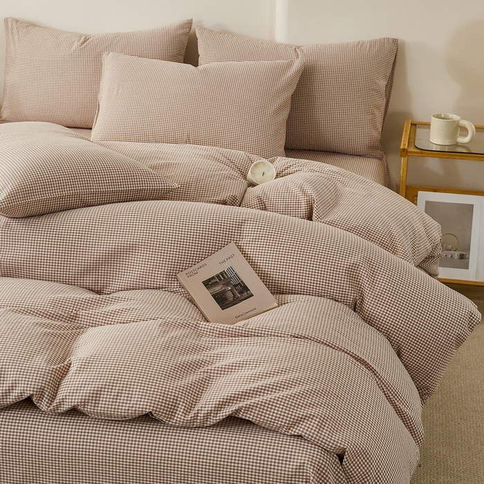 91家纺网 家纺一手货源 找家纺 润肤居 2025新款全棉色织水洗棉系列四件套 巴厘岛-米