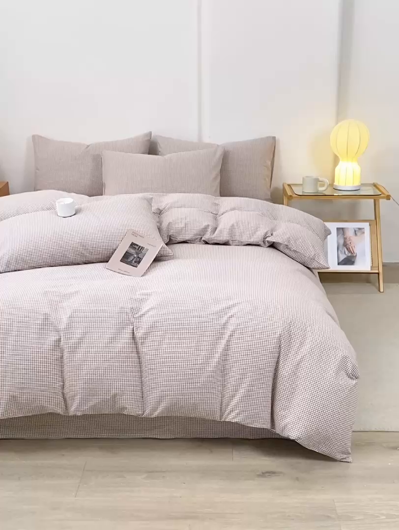 91家纺网 家纺一手货源 找家纺 润肤居 2025新款全棉色织水洗棉系列四件套 巴厘岛-米