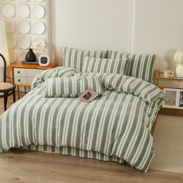 91家纺网 家纺一手货源 找家纺 润肤居 2025新款全棉色织水洗棉系列四件套 拉斐尔-绿