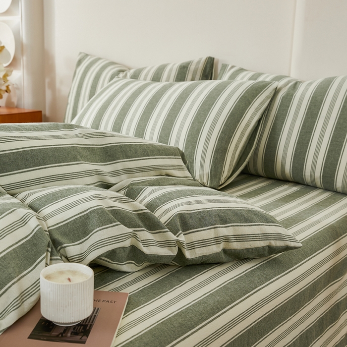 91家纺网 家纺一手货源 找家纺 润肤居 2025新款全棉色织水洗棉系列四件套 拉斐尔-绿