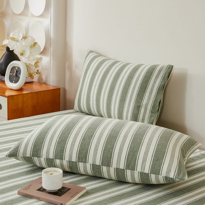 91家纺网 家纺一手货源 找家纺 润肤居 2025新款全棉色织水洗棉系列四件套 拉斐尔-绿