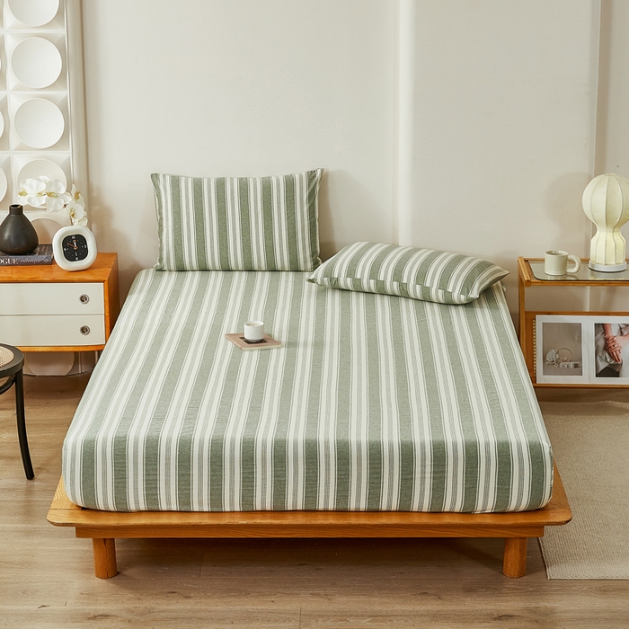 91家纺网 家纺一手货源 找家纺 润肤居 2025新款全棉色织水洗棉系列四件套 拉斐尔-绿