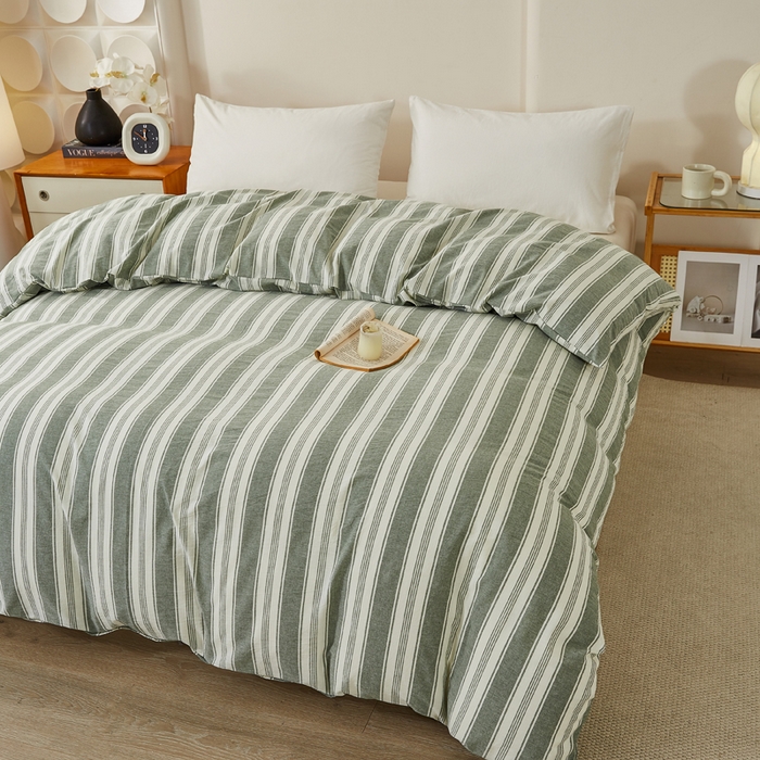 91家纺网 家纺一手货源 找家纺 润肤居 2025新款全棉色织水洗棉系列四件套 拉斐尔-绿