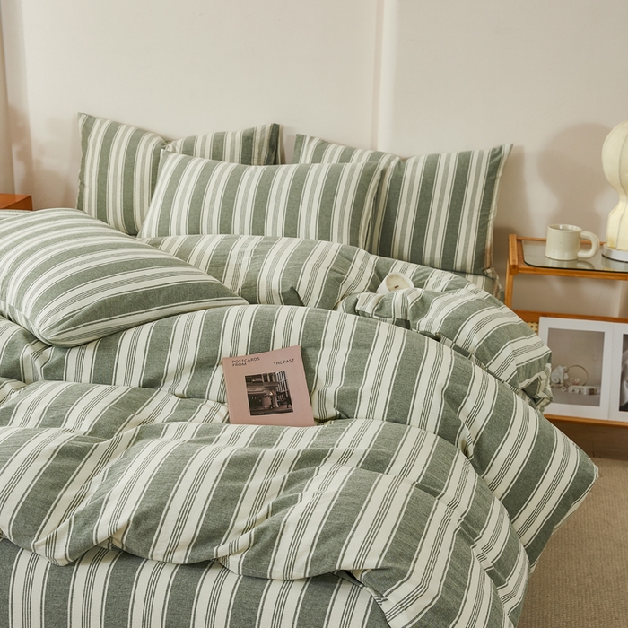 91家纺网 家纺一手货源 找家纺 润肤居 2025新款全棉色织水洗棉系列四件套 拉斐尔-绿