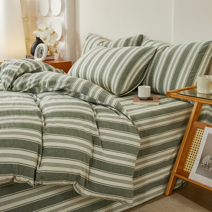 91家纺网 家纺一手货源 找家纺 润肤居 2025新款全棉色织水洗棉系列四件套 拉斐尔-绿