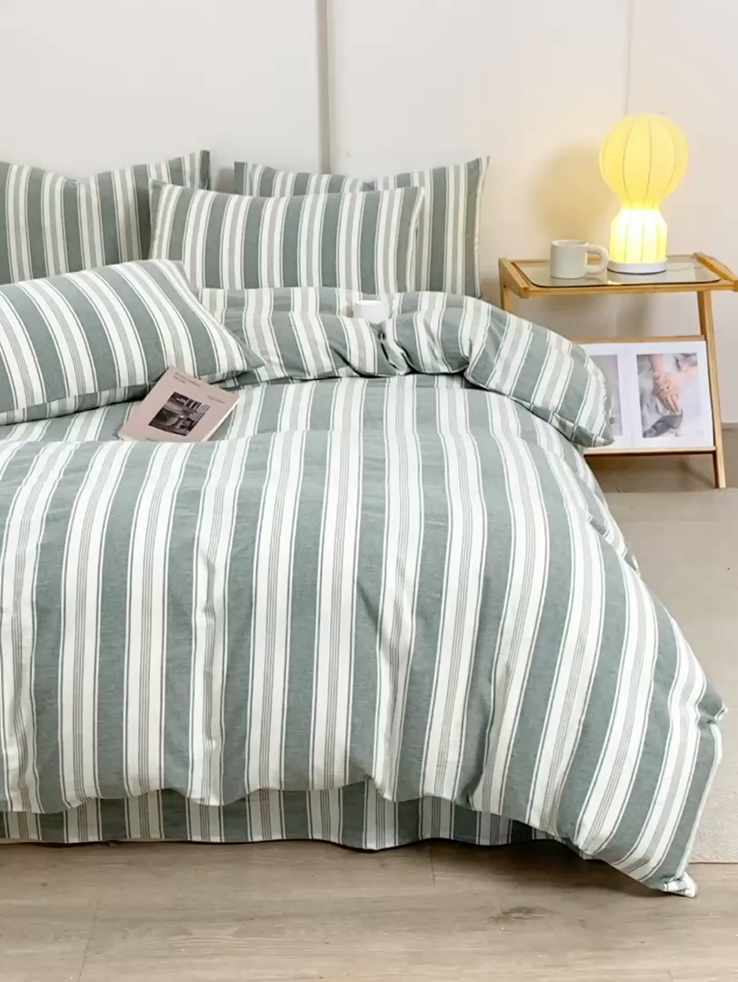 91家纺网 家纺一手货源 找家纺 润肤居 2025新款全棉色织水洗棉系列四件套 拉斐尔-绿