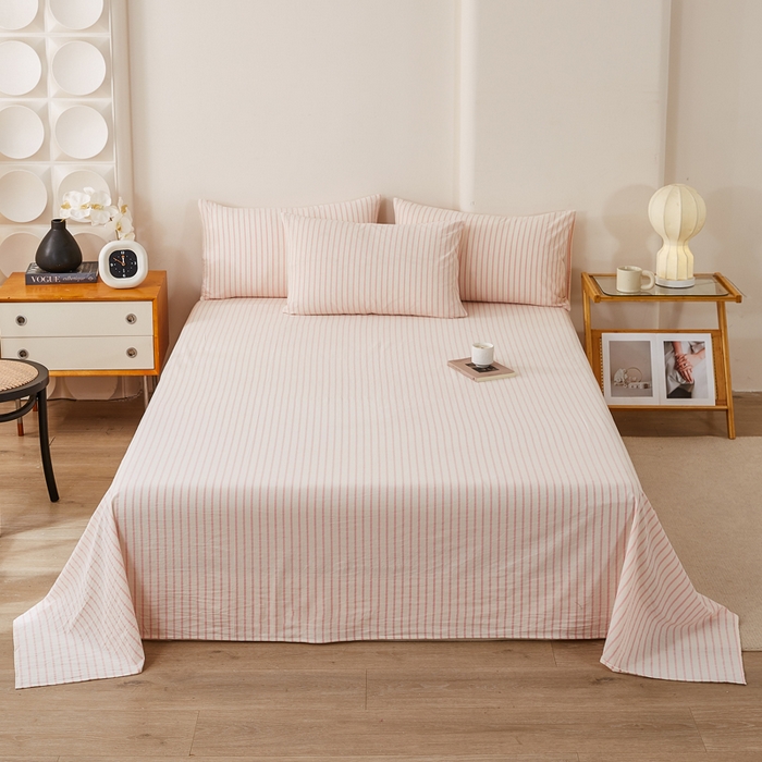 91家纺网 家纺一手货源 找家纺 润肤居 2025新款全棉色织水洗棉系列四件套 青春-粉