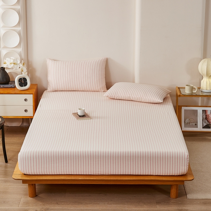 91家纺网 家纺一手货源 找家纺 润肤居 2025新款全棉色织水洗棉系列四件套 青春-粉