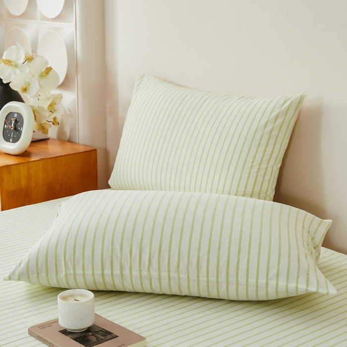 91家纺网 家纺一手货源 找家纺 润肤居 2025新款全棉色织水洗棉系列四件套 青春-绿