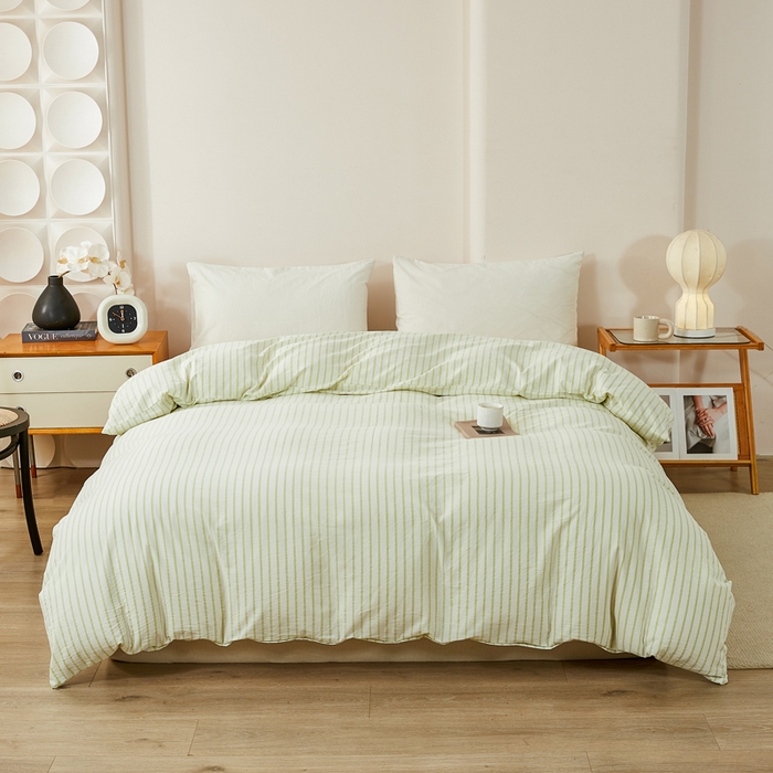 91家纺网 家纺一手货源 找家纺 润肤居 2025新款全棉色织水洗棉系列四件套 青春-绿