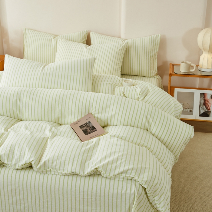 91家纺网 家纺一手货源 找家纺 润肤居 2025新款全棉色织水洗棉系列四件套 青春-绿