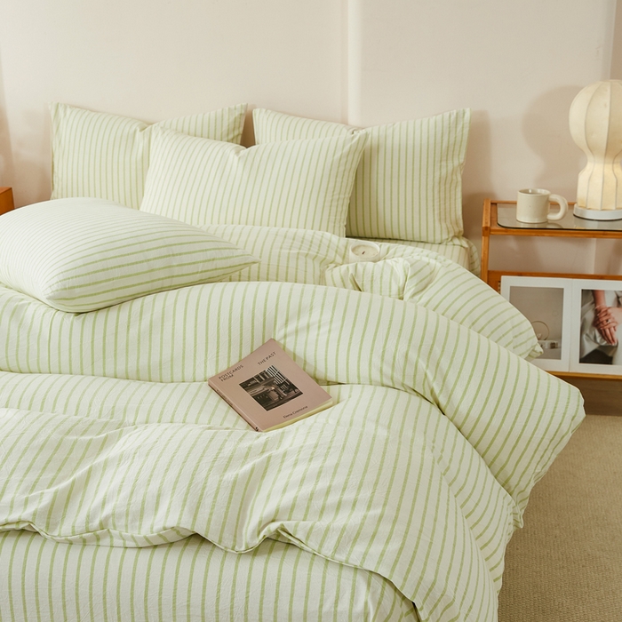 91家纺网 家纺一手货源 找家纺 润肤居 2025新款全棉色织水洗棉系列四件套 青春-绿