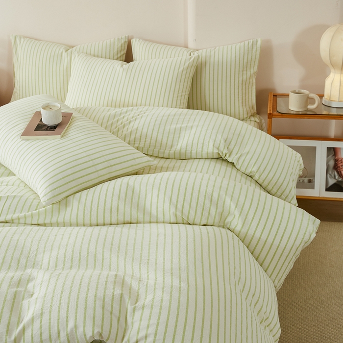 91家纺网 家纺一手货源 找家纺 润肤居 2025新款全棉色织水洗棉系列四件套 青春-绿