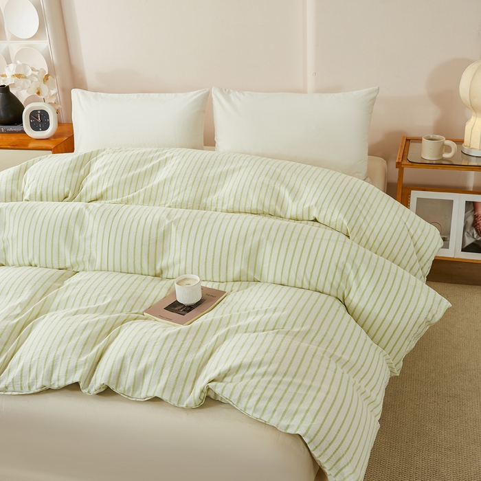 91家纺网 家纺一手货源 找家纺 润肤居 2025新款全棉色织水洗棉系列四件套 青春-绿