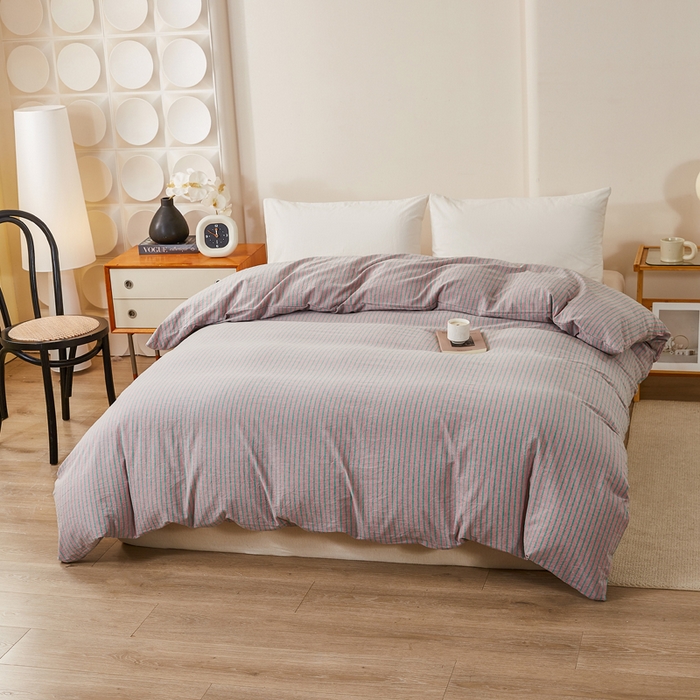 91家纺网 家纺一手货源 找家纺 润肤居 2025新款全棉色织水洗棉系列四件套 维克多粉