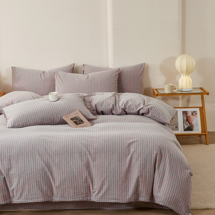 91家纺网 家纺一手货源 找家纺 润肤居 2025新款全棉色织水洗棉系列四件套 维克多粉