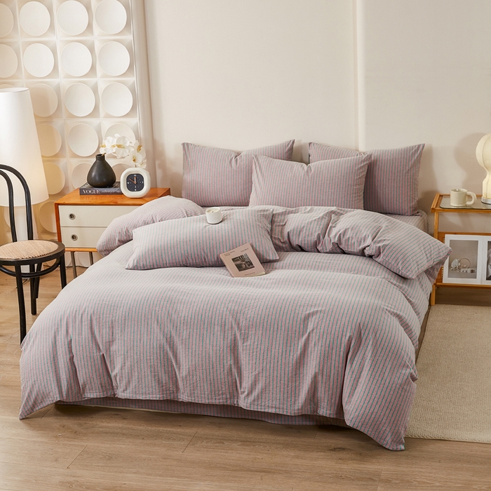 91家纺网 家纺一手货源 找家纺 润肤居 2025新款全棉色织水洗棉系列四件套 维克多粉