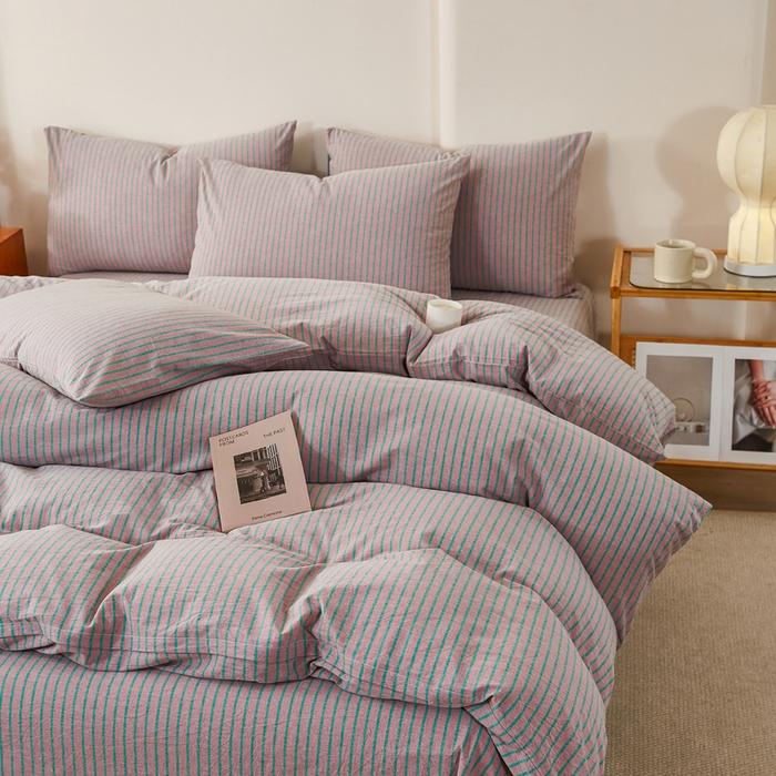 91家纺网 家纺一手货源 找家纺 润肤居 2025新款全棉色织水洗棉系列四件套 维克多粉