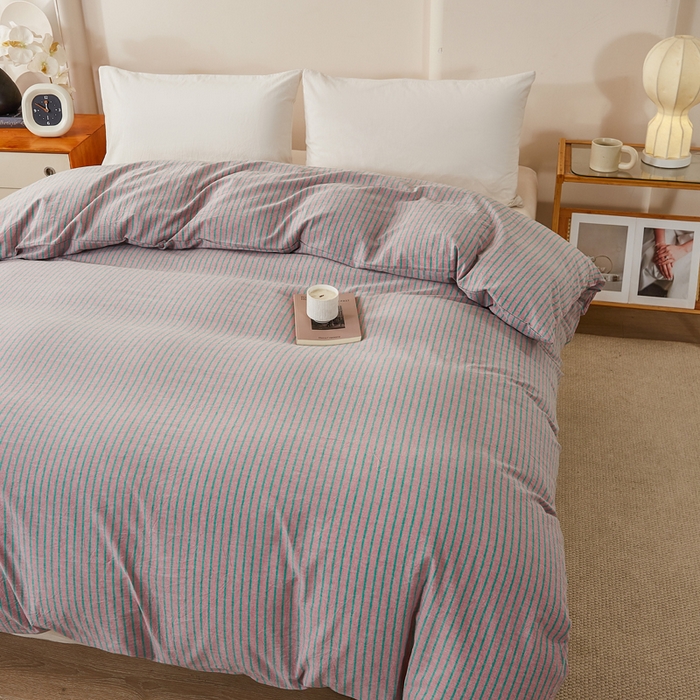 91家纺网 家纺一手货源 找家纺 润肤居 2025新款全棉色织水洗棉系列四件套 维克多粉