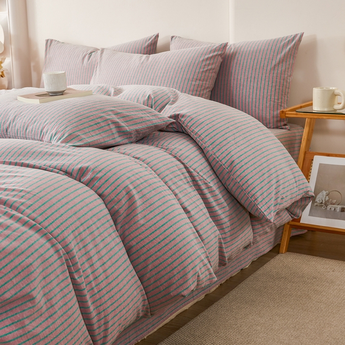 91家纺网 家纺一手货源 找家纺 润肤居 2025新款全棉色织水洗棉系列四件套 维克多粉