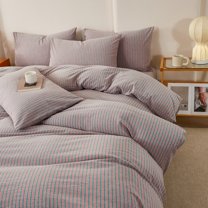 91家纺网 家纺一手货源 找家纺 润肤居 2025新款全棉色织水洗棉系列四件套 维克多粉