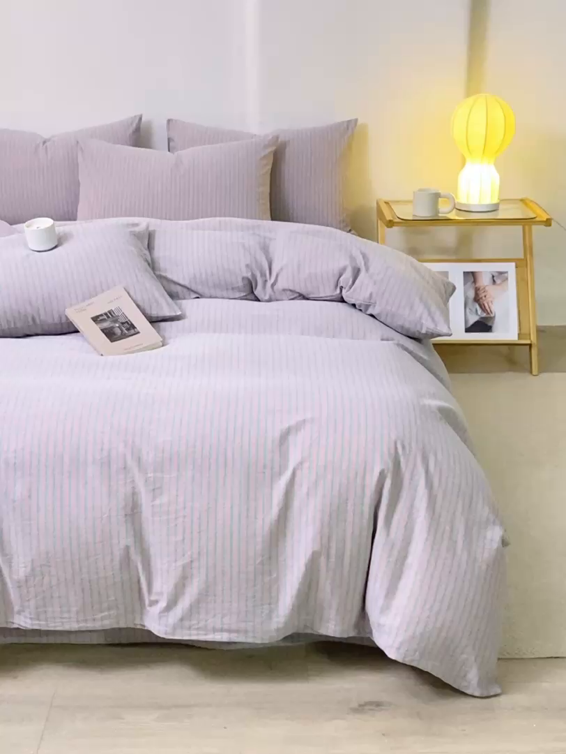 91家纺网 家纺一手货源 找家纺 润肤居 2025新款全棉色织水洗棉系列四件套 维克多粉