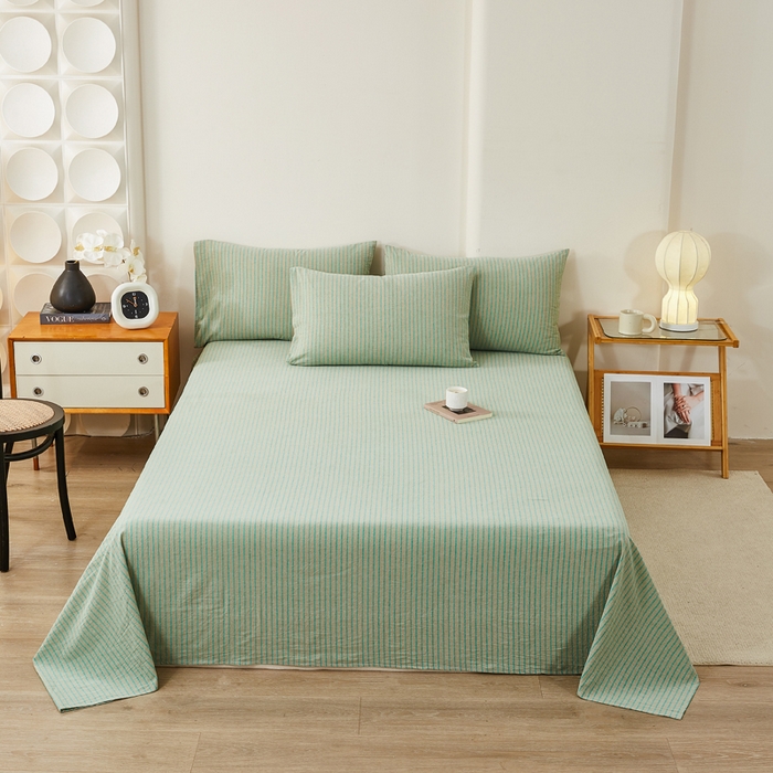 91家纺网 家纺一手货源 找家纺 润肤居 2025新款全棉色织水洗棉系列四件套 维克多绿