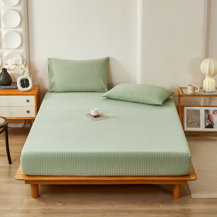 91家纺网 家纺一手货源 找家纺 润肤居 2025新款全棉色织水洗棉系列四件套 维克多绿