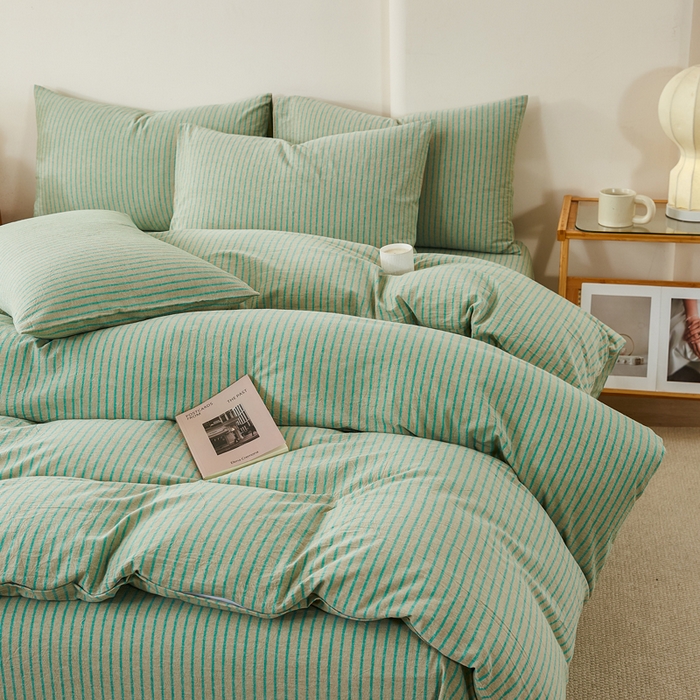 91家纺网 家纺一手货源 找家纺 润肤居 2025新款全棉色织水洗棉系列四件套 维克多绿