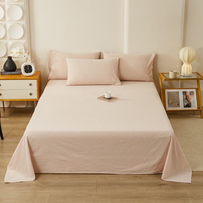 91家纺网 家纺一手货源 找家纺 润肤居 2025新款全棉色织水洗棉系列四件套 细条纹-豆沙